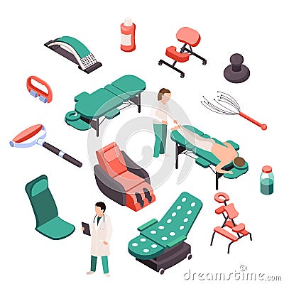 Massage Therapy Isometric Set Vector Illustration