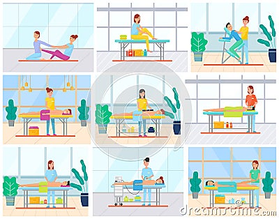 Massage and Therapy in Spa Beauty Salon Procedure Vector Illustration