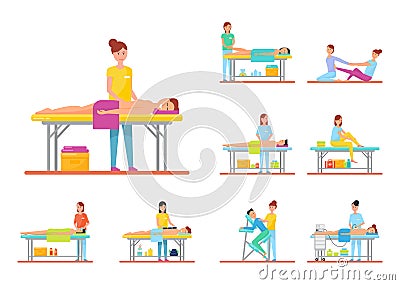 Massage and Treatments Back Facial and Hot Stone Vector Illustration