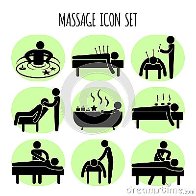 Massage vector black icons set Vector Illustration