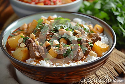 Massaman Curry: A rich, nutty curry with tender beef, potatoes, and peanuts, simmered to perfection. Stock Photo