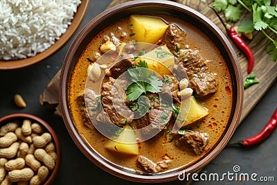 Massaman Curry: A rich, nutty curry with tender beef, potatoes, and peanuts, simmered to perfection. Stock Photo