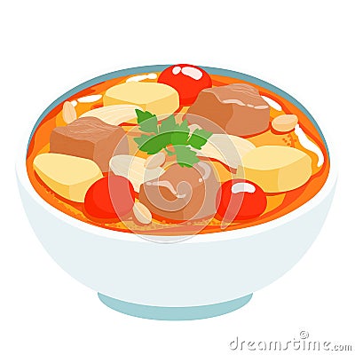 massaman Thai curry with beef Vector Illustration