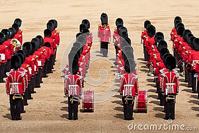 Massed band at the annual iconic Trooping the Colour parade at Horse Guards, London UK Editorial Stock Photo