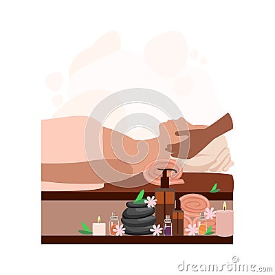 The masseur makes a face massage to a girl Vector Illustration