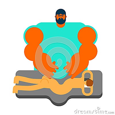 Masseur. Specialist for massage. massage table. strong man of ch Vector Illustration