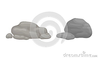 Massive Boulder and Cobble as Rock Fragment Vector Set Vector Illustration
