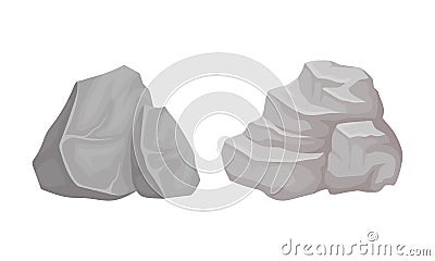 Massive Boulder and Cobble as Rock Fragment Vector Set Vector Illustration