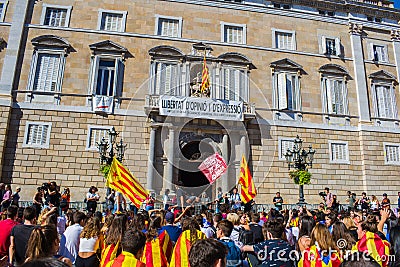 Barcelona, Catalonia/Spain October 17 2019: students protesting against the final sentence of independents politics Editorial Stock Photo