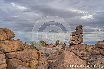 Massive Dolerite Rock Formations at Giant`s Playground near Keetmanshoop, Namibia Stock Photo