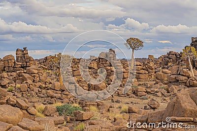 Massive Dolerite Rock Formations at Giant`s Playground near Keetmanshoop, Namibia Stock Photo