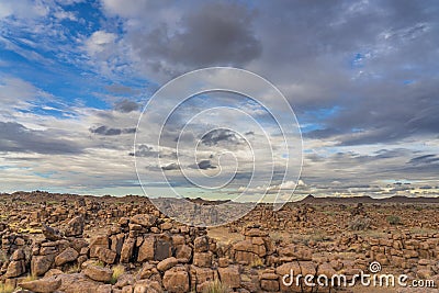 Massive Dolerite Rock Formations at Giant`s Playground near Keetmanshoop, Namibia Stock Photo