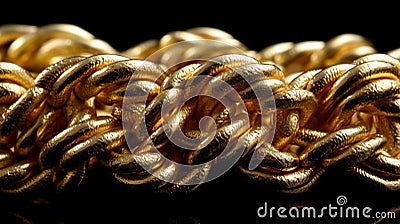 Massive gold braided chain on a dark background. Generative AI Stock Photo