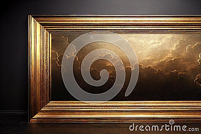 Massive Gold picture frame mockup for Vintage Paintings. Stock Photo