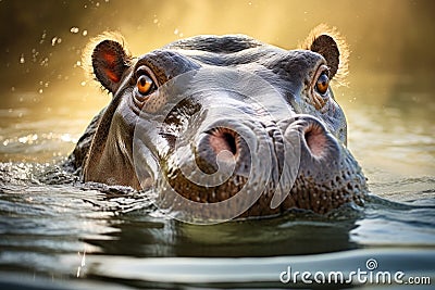 A massive hippopotamus in clear river Stock Photo