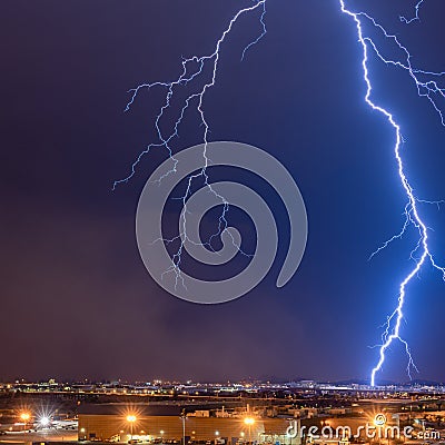Massive Lightning Bolt in front of Dust Storm Stock Photo