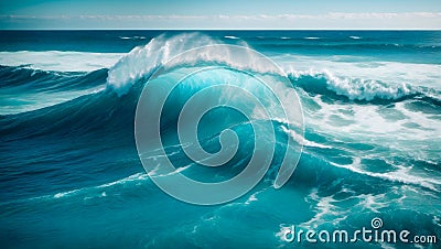 Massive Ocean Wave Curling Against Blue Sky Stock Photo