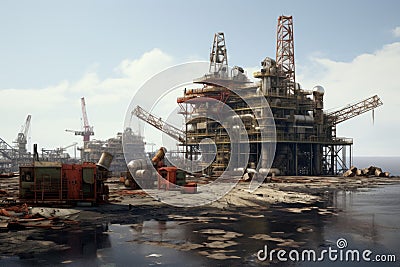 Massive Sea petroleum platform. Generate Ai Stock Photo