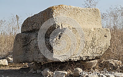 Persian Era Stone Column Base at Tel Lachish in Israel Stock Photo