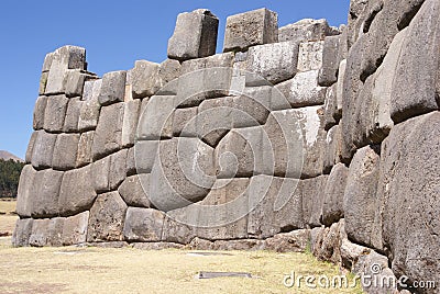 Massive stones in Inca fortress walls Stock Photo