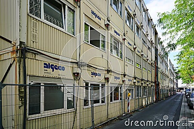 Three Story Engineering Portable Office Complex in Cologne, Germany Editorial Stock Photo