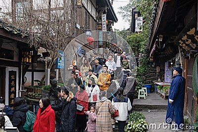 Massive tourists and street view at Ciqikou (Porcelain Port) Editorial Stock Photo