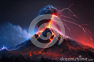 Massive Volcanic Eruption and Lava Flow. Generative Ai Stock Photo