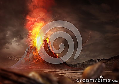 Massive Volcano Eruption Stock Photo