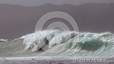 Massive Waimea Bay storm surf Stock Photo