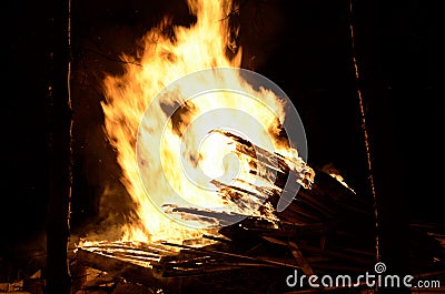 Massive wood fire in winter Stock Photo