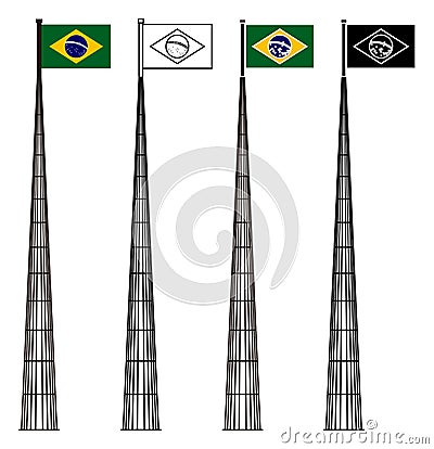 Mast of the National Brazilian Flag, Brasilia city Vector Illustration