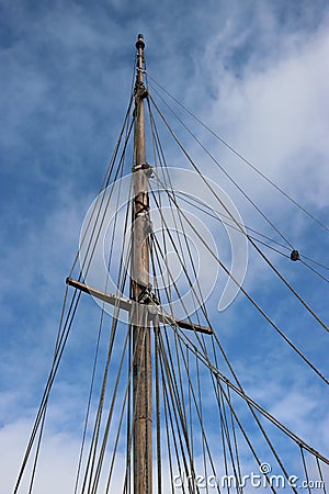 Mast and ropes with blue skies Stock Photo