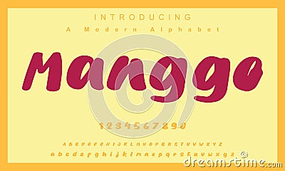 Manggo font. Elegant alphabet letters font and number. Vector Illustration