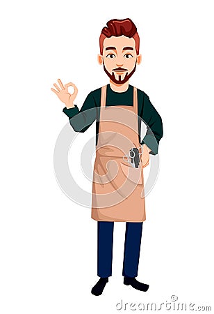 Master barber. Handsome cartoon character Vector Illustration