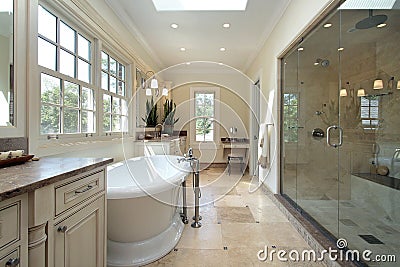 Master bathroom in new construction home Stock Photo