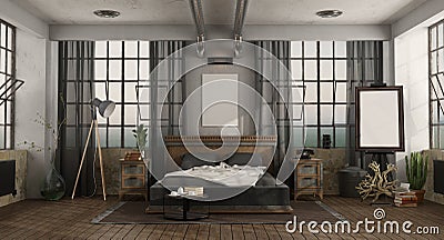 Master bedroom with double bed in a loft Stock Photo