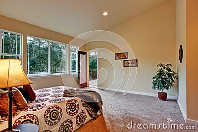 Master bedroom with walkout deck Stock Photo