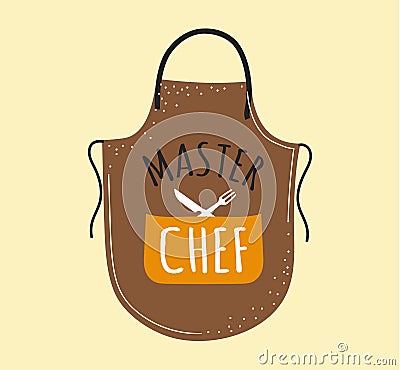 Master chef apron. Restaurant logo, emblem or menu cover. kitchen isolated hand drawn element. Bakery cookery badge Vector Illustration