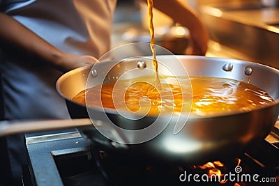 Master chef cook man hands precisely cooking dressing preparing tasty fresh delicious mouthwatering gourmet dish food on Stock Photo