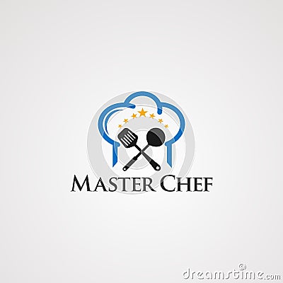 Master chef with head and little star concept logo vector, icon, element, and template for company Vector Illustration