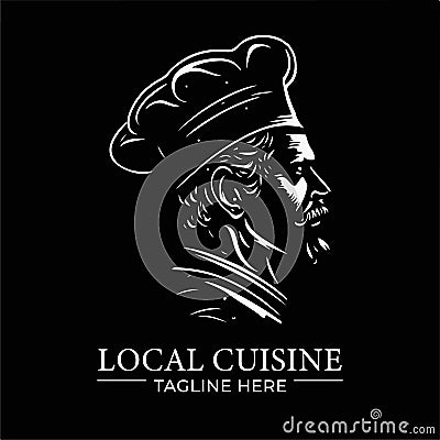 Master Chef Vintage Wood Carving Line Art Silhouette Vector Illustration