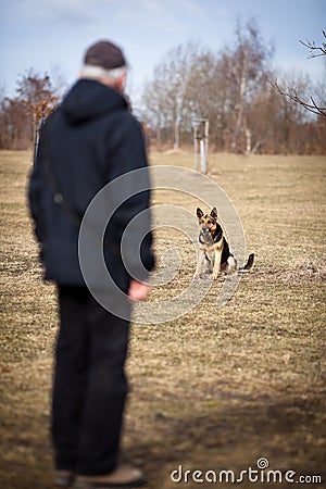 Master and his obedient dog Stock Photo