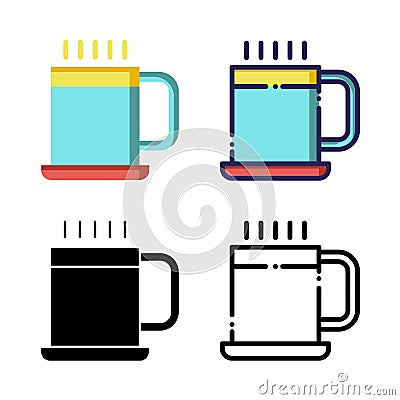 Glass Tea Coffee Icon Set Logo Winter Holidays Vector Illustration