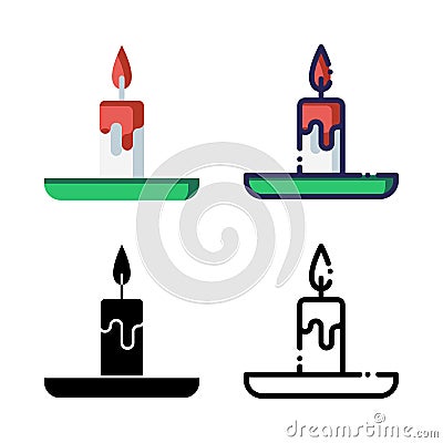 Candle Light Decoration Icon Set Logo Winter Holidays Vector Illustration