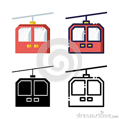 Cable Car Cabin Icon Set Logo Winter Holidays Vector Illustration