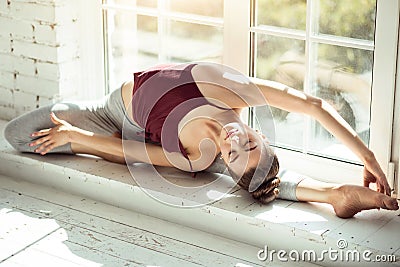 Masterful female dancer meditating Stock Photo