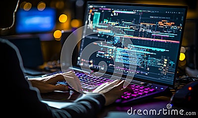 Mastering Coding Programmer Working on ChatGPT AI and Web Design Stock Photo