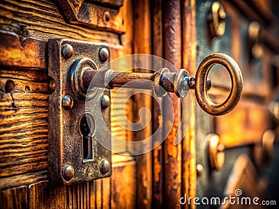 Mastering Depth of Field A Detailed Look at a Key Entering a Lock Precision and Detail in CloseUp Stock Photo