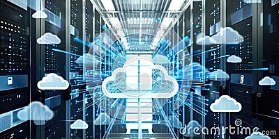 Mastering Integration: Data Centers, Information Transfer, and the Synergy of Cloud Computing Stock Photo