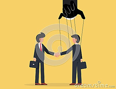 The mastermind behind the scenes. Two businessmen Handshake for the new agreement Vector Illustration